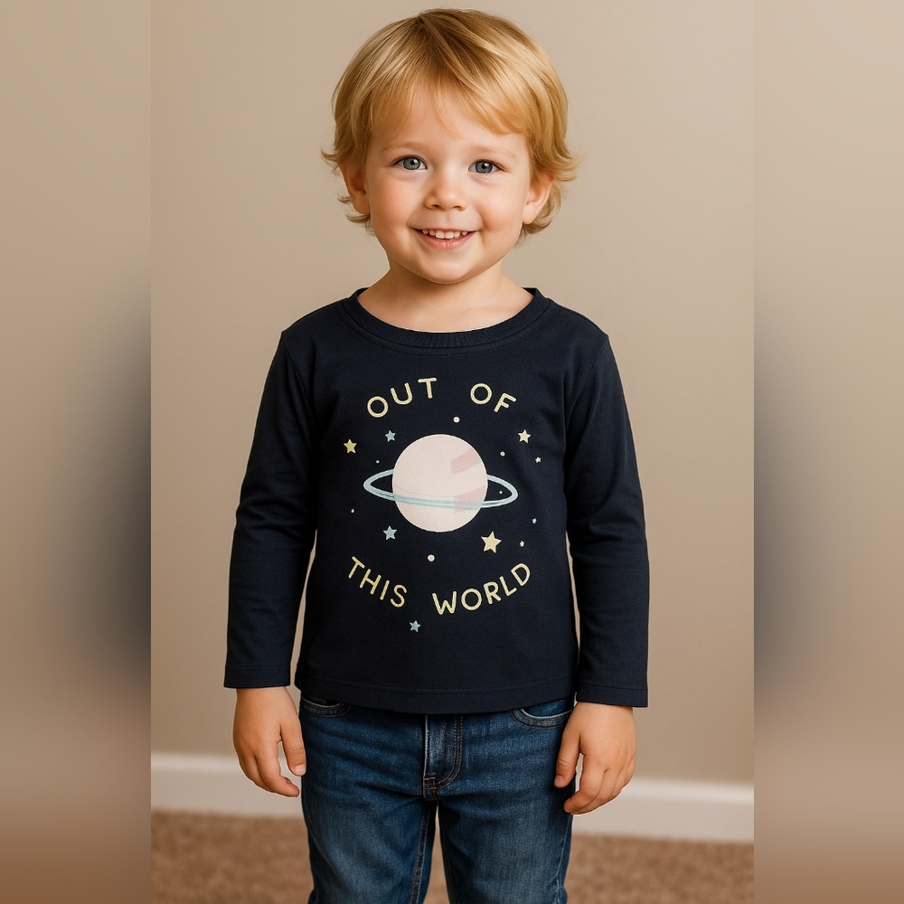L) Carter's Black Long Sleeve Tees with Space Graphics